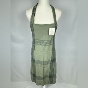 NWT Hearth & Hand Magnolia Sage Green Stripes Apron Pockets Cotton One Size